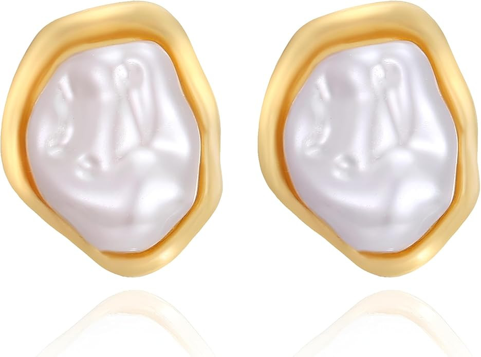 Gold Baroque Pearl Earrings Irregular Pearl Earrings Hypoallergenic for Women Jewelry | Amazon (US)