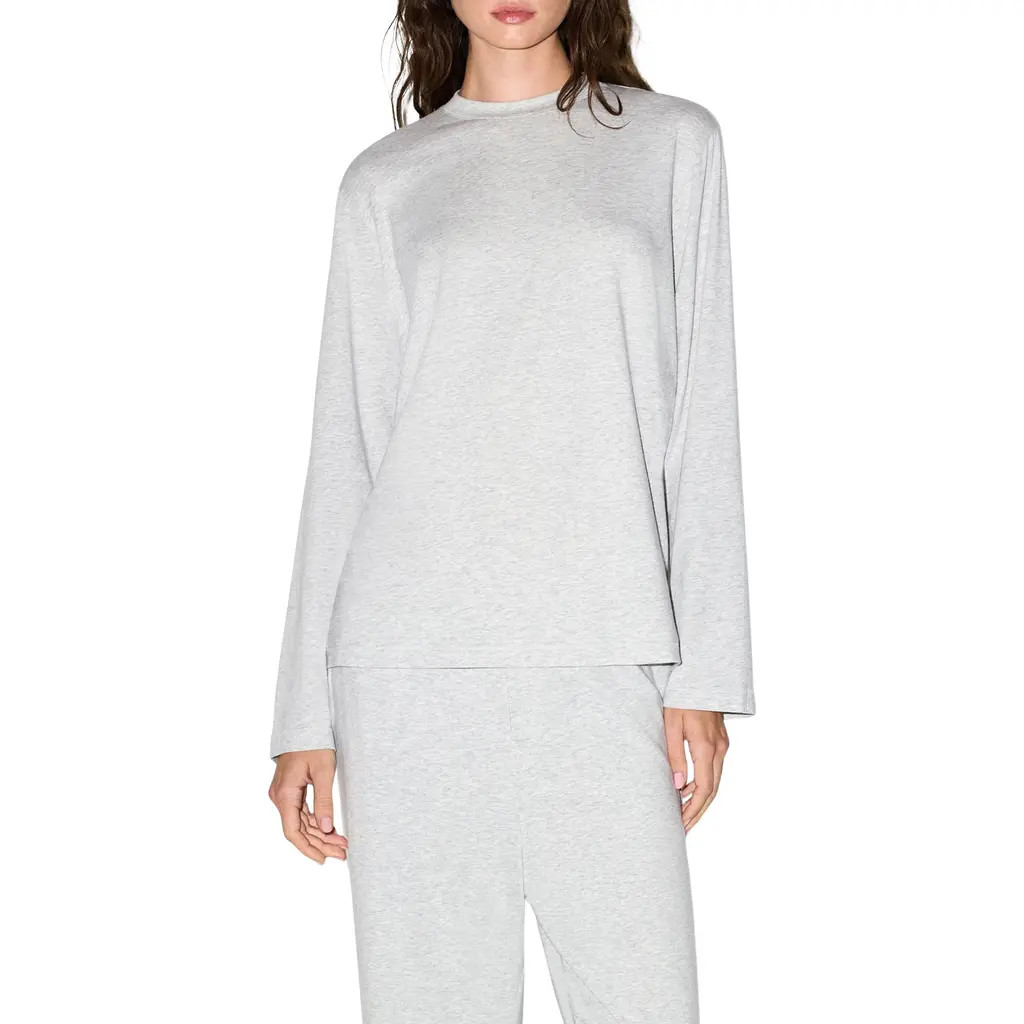 SKIMS Boyfriend Long Sleeve T-Shirt in Light Heather Grey at Nordstrom, Size 2X | Nordstrom