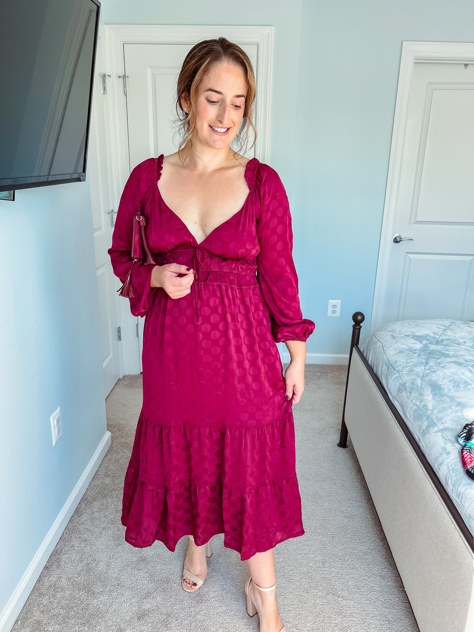 This satin dot midi dress worked out perfectly! I ordered it as a fall wedding guest outfit, but it would work perfectly for a holiday dress too! 

#LTKHoliday #LTKSeasonal #LTKwedding