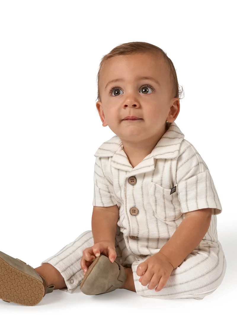 Modern Moments by Gerber Baby Boy Long Leg Slouch Henley Romper, Sizes 0/3 Months - 24 Months | Walmart (US)