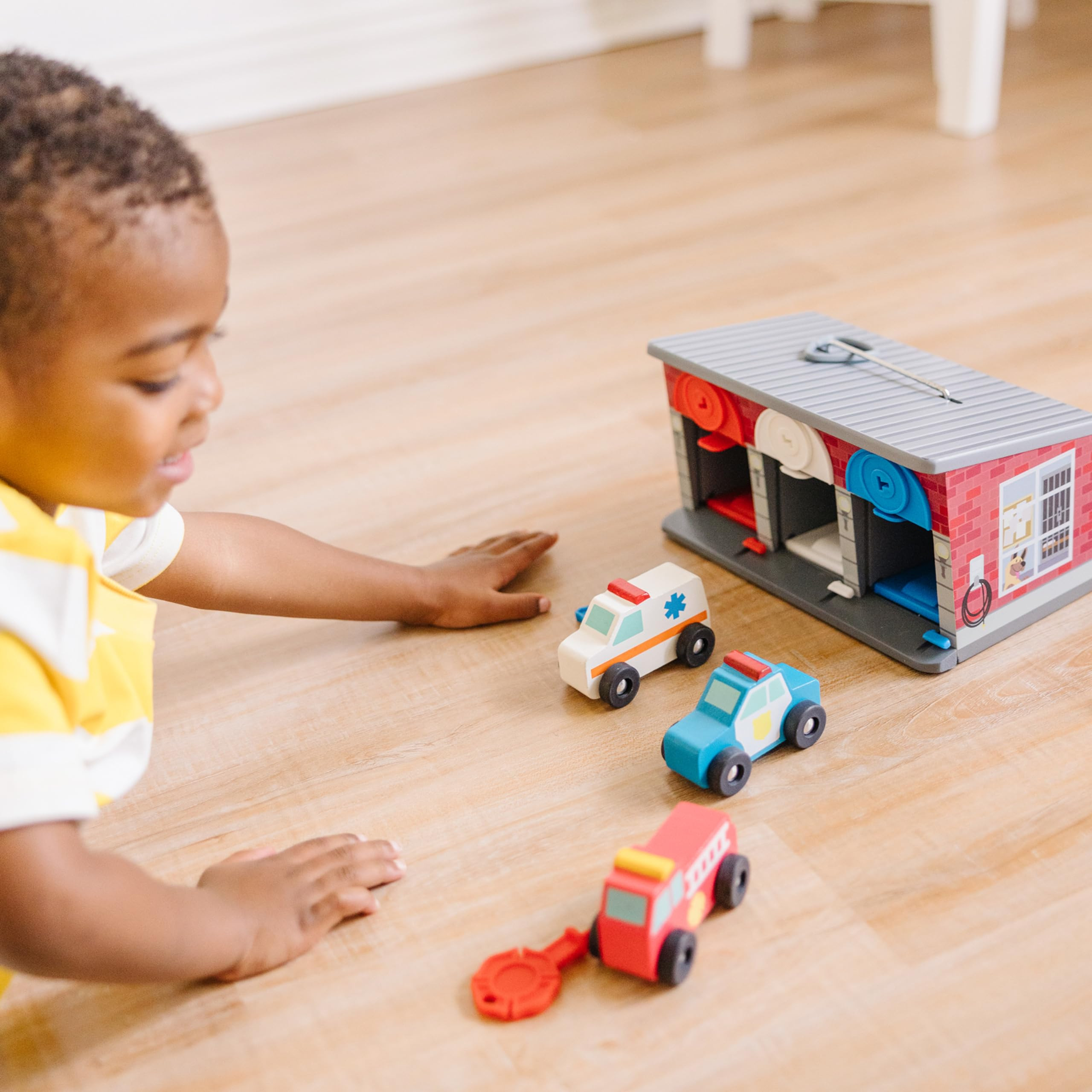 Melissa & Doug Toy Keys and Cars Wooden Rescue Vehicles and Garage (7 pcs) Red, for 36 months to ... | Amazon (US)
