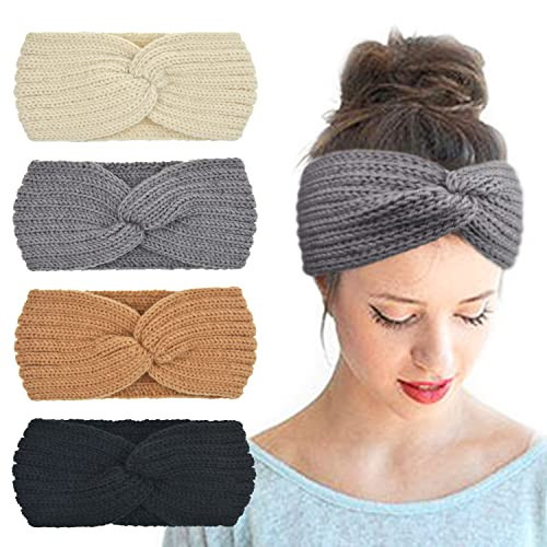 DRESHOW Winter Wide Headbands for Women Crochet Turban Knitted Ear Warmer Thick Headband Crochet Bow Twist Head Wraps Winter Accessories 4 Pack | Amazon (US)
