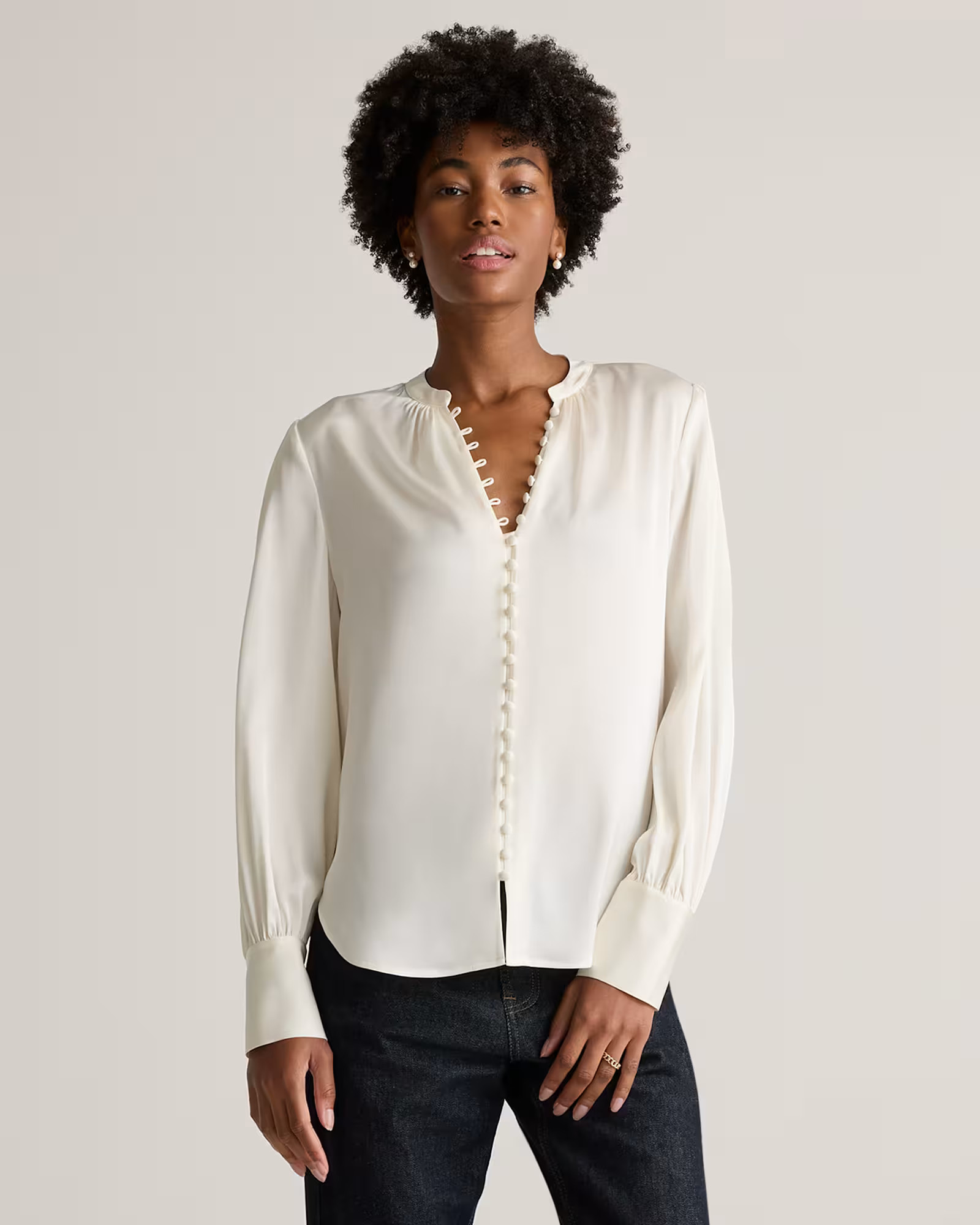 Washable Stretch Silk Peasant Blouse | Quince