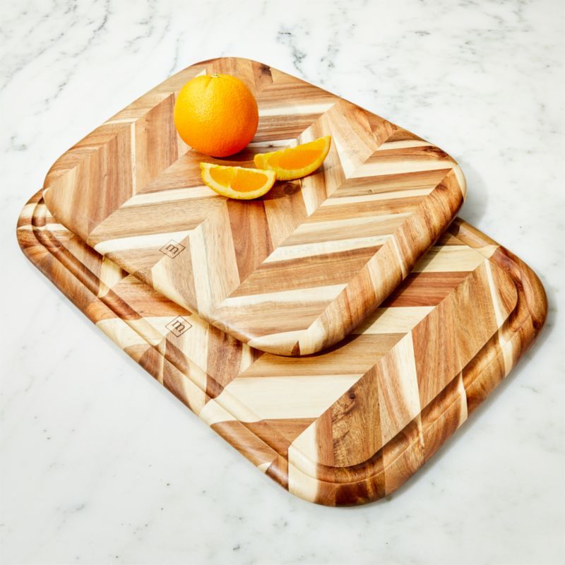 Madeira Herringbone Acacia Wood Board | Crate and Barrel | Crate & Barrel