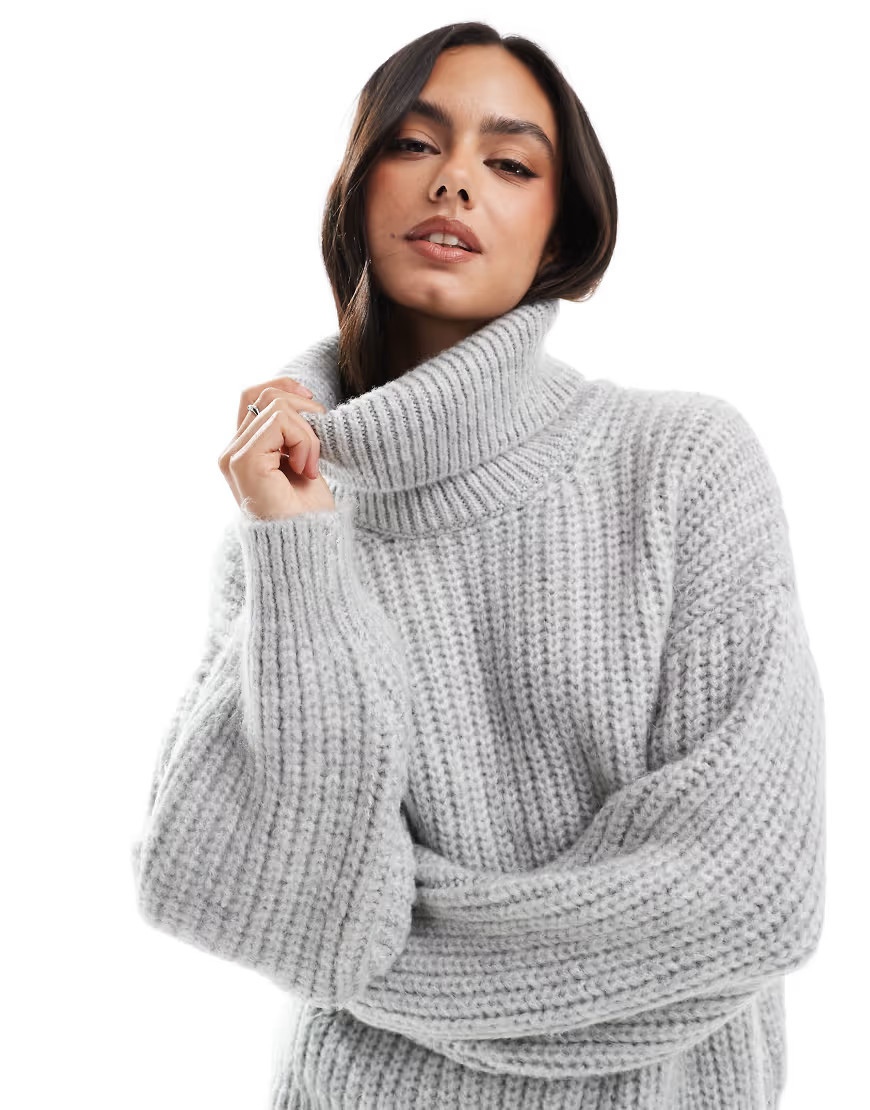 Stradivarius roll neck chunky jumper in grey | ASOS (Global)