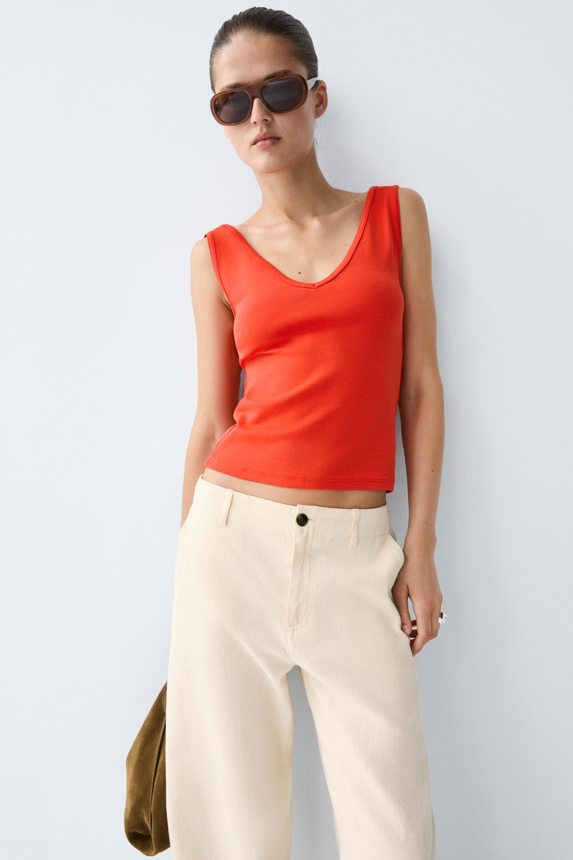 Cotton blend tank top | Massimo Dutti US