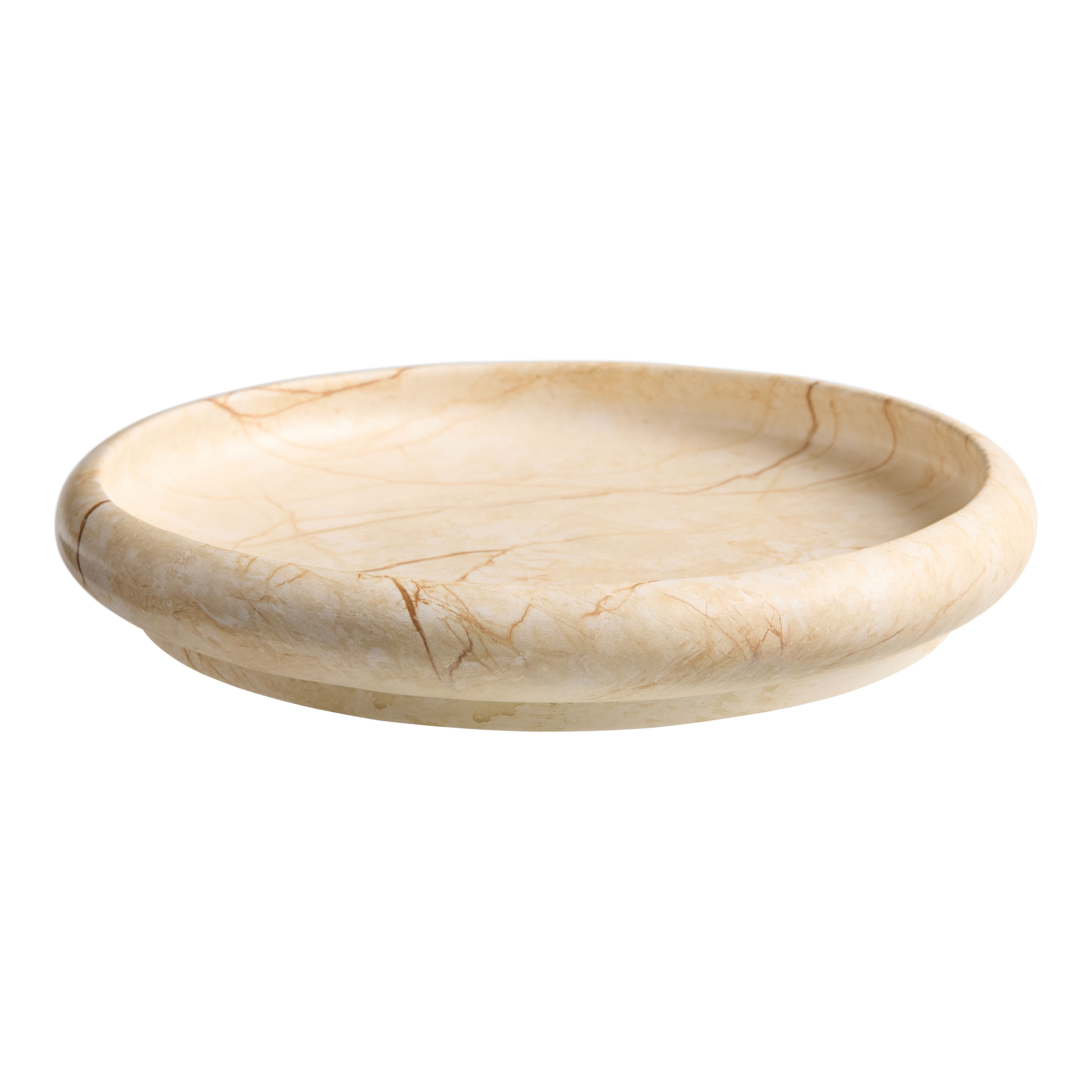 Round Brown and Ivory Faux Travertine Tray | World Market