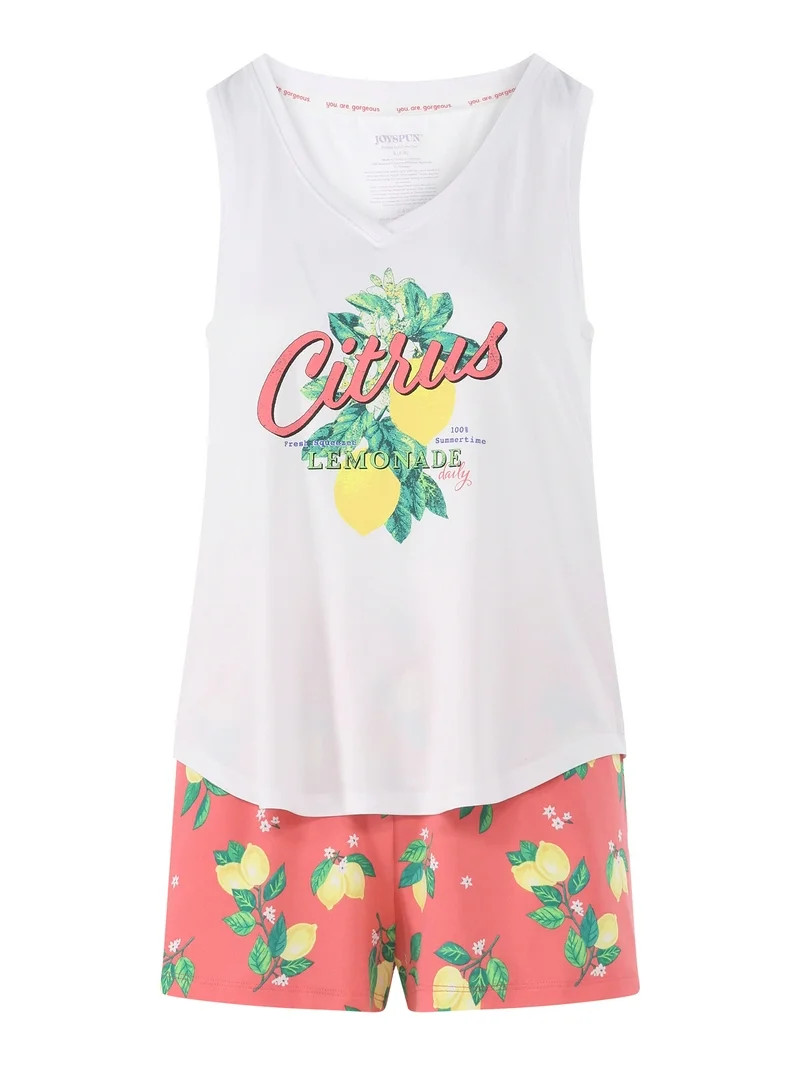 Joyspun Women's Printed Tank Top and Shorts Pajama Set, 2-Piece, Sizes XS-3X | Walmart (US)