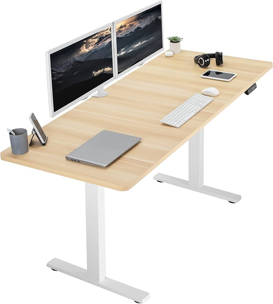 VIVO Electric Height Adjustable 71 x 30 inch Memory Stand Up Desk, Light Wood Table Top, White Fr... | Amazon (US)