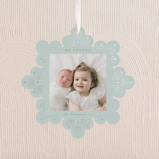 "Beautiful ornament" - Customizable Foil-pressed Holiday Ornament Cards in Blue by Ana de Sousa. | Minted
