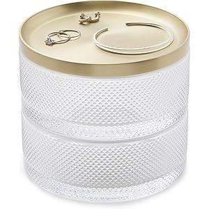 Umbra Tesora Jewelry Organizer, Two-Tier Storage Box with Removable Lid, Glass/Brass | Amazon (US)