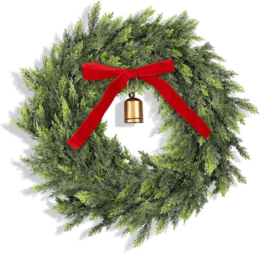 Dingion 20" Real Touch Christmas Cedar Wreath Artificial Cedar Wreaths for Front Door Winter Faux... | Amazon (US)