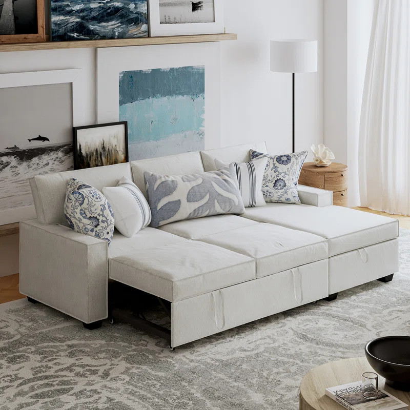 Yates 3 - Piece Upholstered Pull Out Sectional Sleeper Sofa With Storage Chaise | Wayfair North America