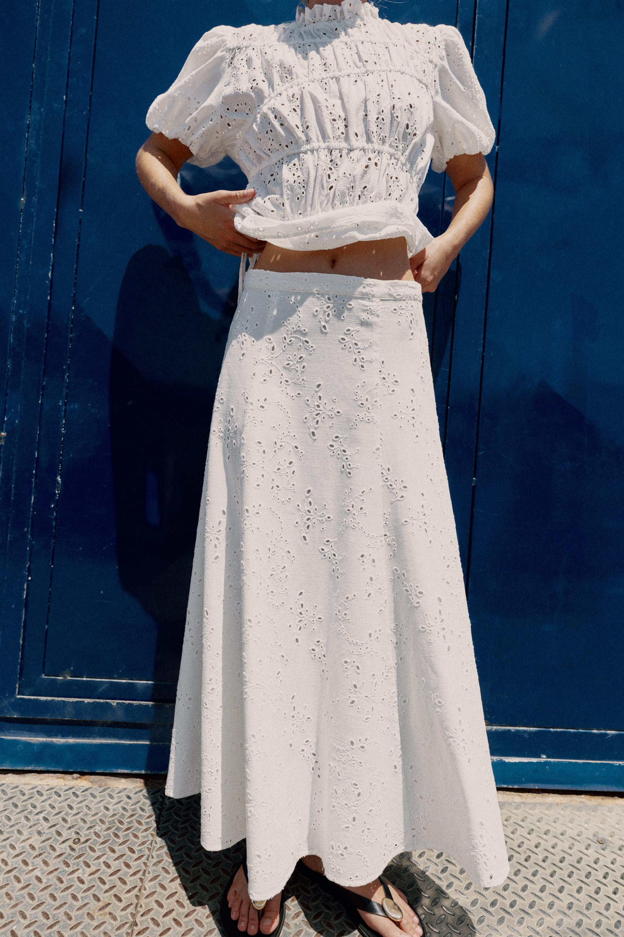 CUTWORK EMBROIDERY MIDI SKIRT | Zara UK