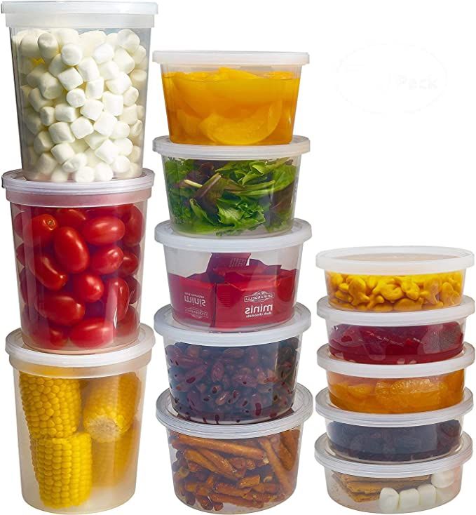 DuraHome Food Storage Containers with Lids 8oz, 16oz, 32oz Freezer Deli Cups Combo Pack, 44 Sets ... | Amazon (US)