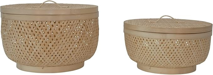 Bloomingville Hand-Woven Bamboo Storage Lids, Set of 2 Basket, Natural, 2 | Amazon (US)
