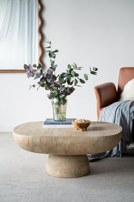 Oval Coffee Table, 36"*24"*15"Cream Cement Modern Center Table Side Accent End for Living Room | Amazon (US)
