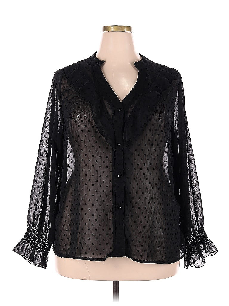 Shein Long Sleeve Blouse: Black Polka Dots Tops - Size 2X | ThredUp