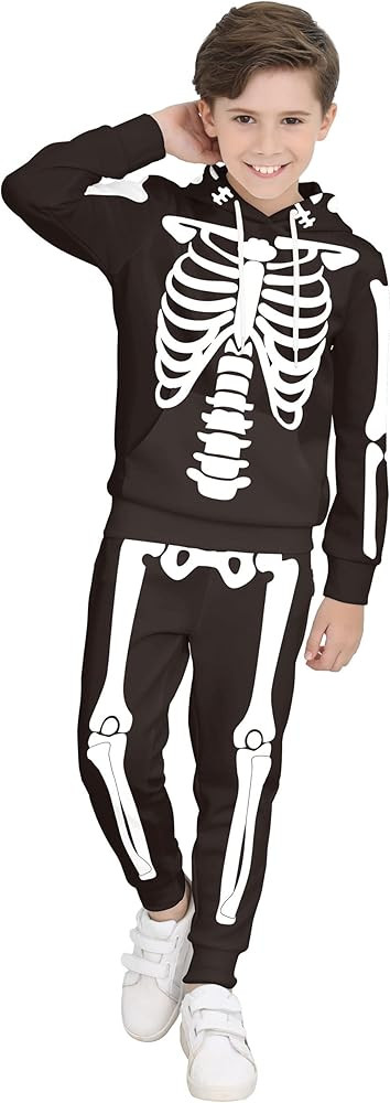 BesserBay Unisex Kids' Halloween Costume Skeleton Hoodie Pants Set with Front Pocket 3-12 Years | Amazon (US)