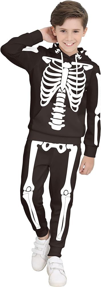 BesserBay Unisex Kids' Halloween Costume Skeleton Hoodie Pants Set with Front Pocket 3-12 Years | Amazon (US)
