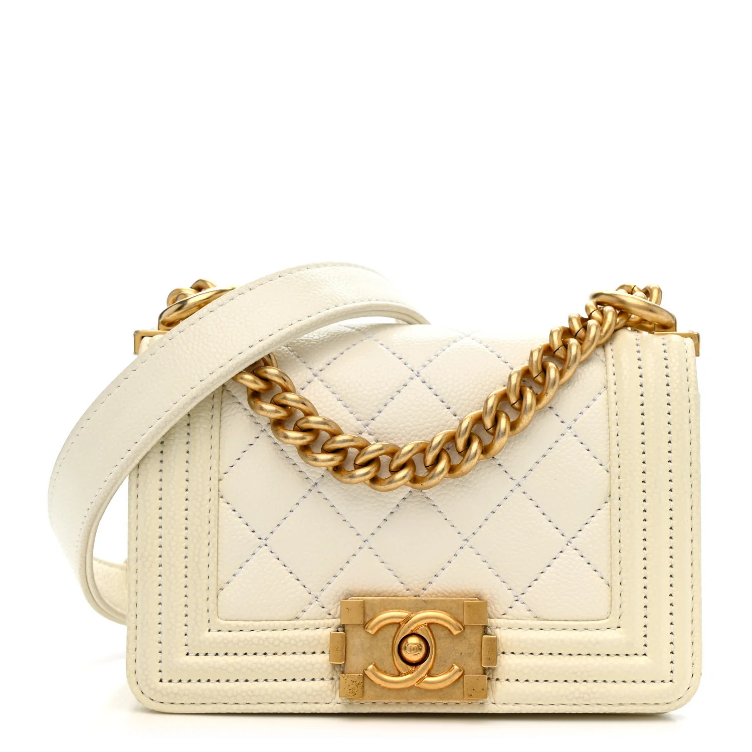 Caviar Quilted Mini Boy Flap White | FASHIONPHILE (US)