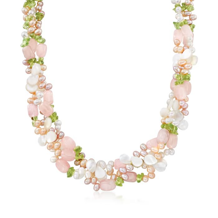 4-5mm Multicolored Cultured Pearl and Multi-Gemstone Torsade Necklace with Sterling Silver. 19" | Ross-Simons