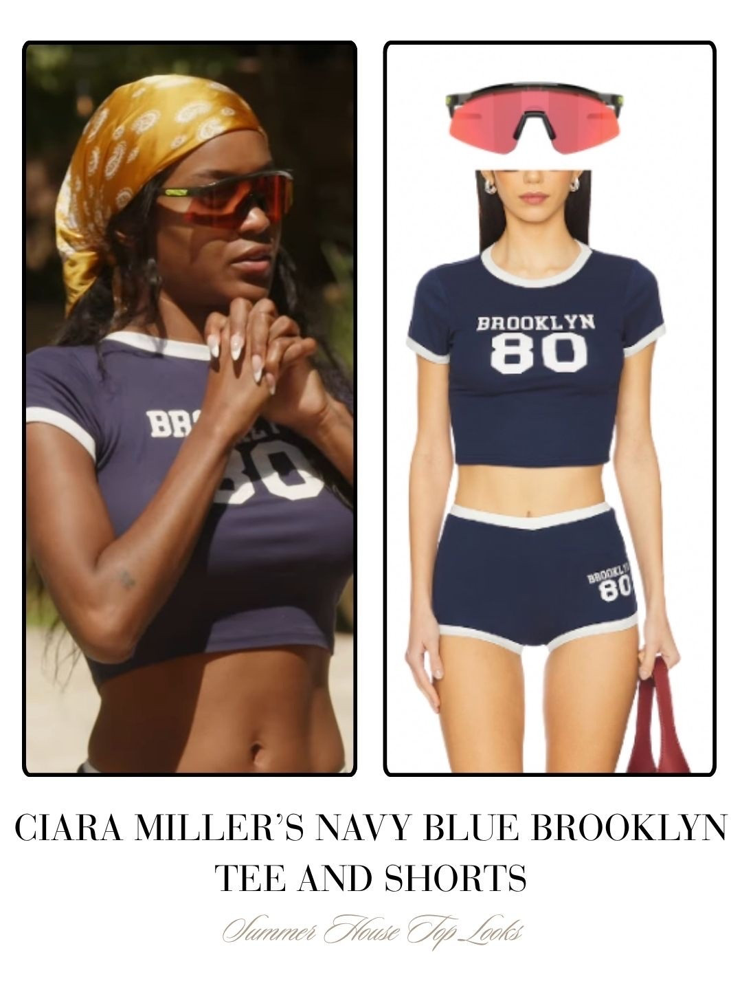Ciara Miller’s Navy Blue Brooklyn Tee and Shorts