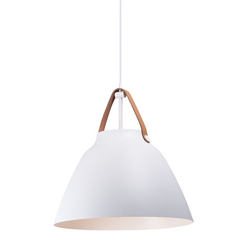 Nordic Tan Leather and White One-Light Pendant | Bellacor