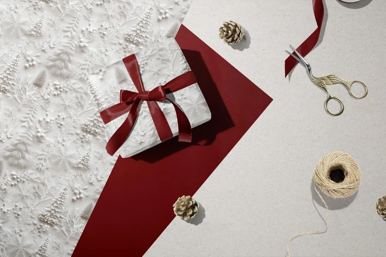 Elegant White Christmas Wrapping Paper, Faux 3D Trees and Foliage Embossed Effect for Minimalisti... | Etsy (US)