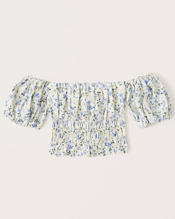 Off-The-Shoulder Smocked Puff Sleeve Top | Abercrombie & Fitch (US)