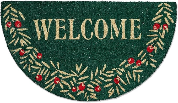 tag Welcome Sprig Shaped PVC Coir Door Mat - Natural Christmas Doormat, Green, 30" x 17" x 1" - E... | Amazon (US)