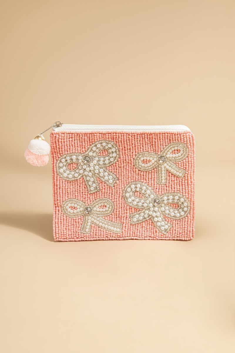 Maryann Pearl Bow Beaded Pouch | Francesca's