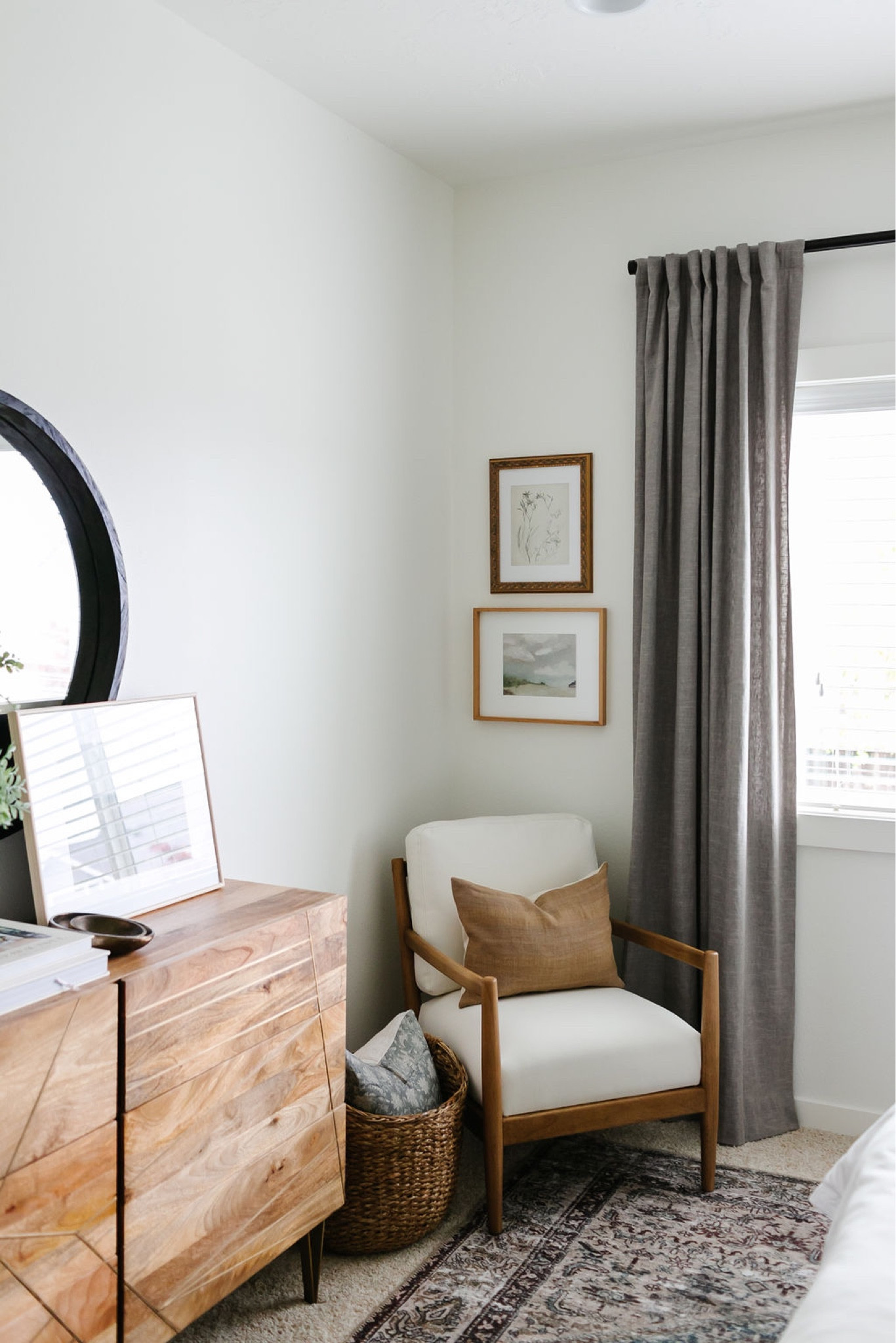 Bedroom decor, home decor, Target Armchair, dresser, gray drapes 

#LTKunder100 #LTKFind #LTKhome