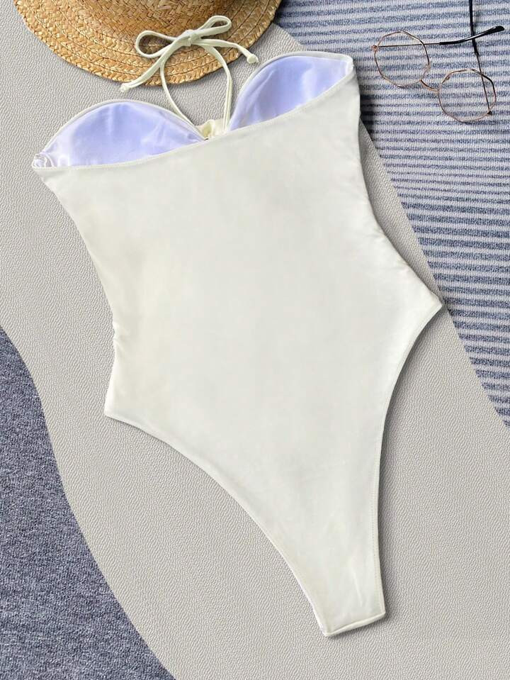 Bikinx Monochrome Halter Neck 3d Flower Decoration Sexy One-piece Swimsuit | SHEIN