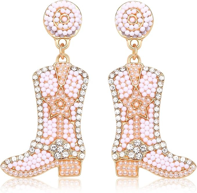 Beaded Cowgirl Boot Earring Western Cowboy Boots Earrings for Women Boho Rhinestone Beads Shoes D... | Amazon (US)