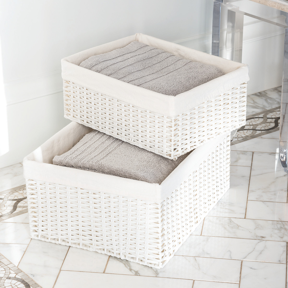 White Montauk Woven Rectangular Storage Bins | The Container Store