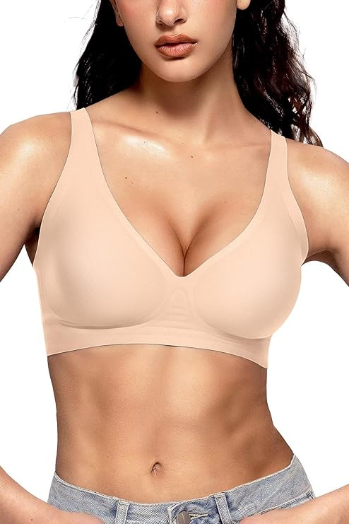 Vertvie Womens Wireless Seamless Bras Deep V No Underwire Push Up Bras Supportive Full Coverage B... | Amazon (US)
