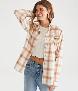 Long Sleeve Relaxed Plaid Flannel Shirt | Aeropostale