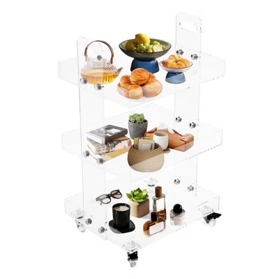 3-Tier Contemporary Lightweight Clear Acrylic Multifunction Storage Utility Rolling Cart With Wheels | Wayfair North America