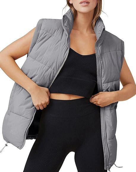 AUTOMET Puffer Vest Women Sleeveless Zip Up Outerwear Warm Puffer Lightweight Down with Pocket Fa... | Amazon (US)