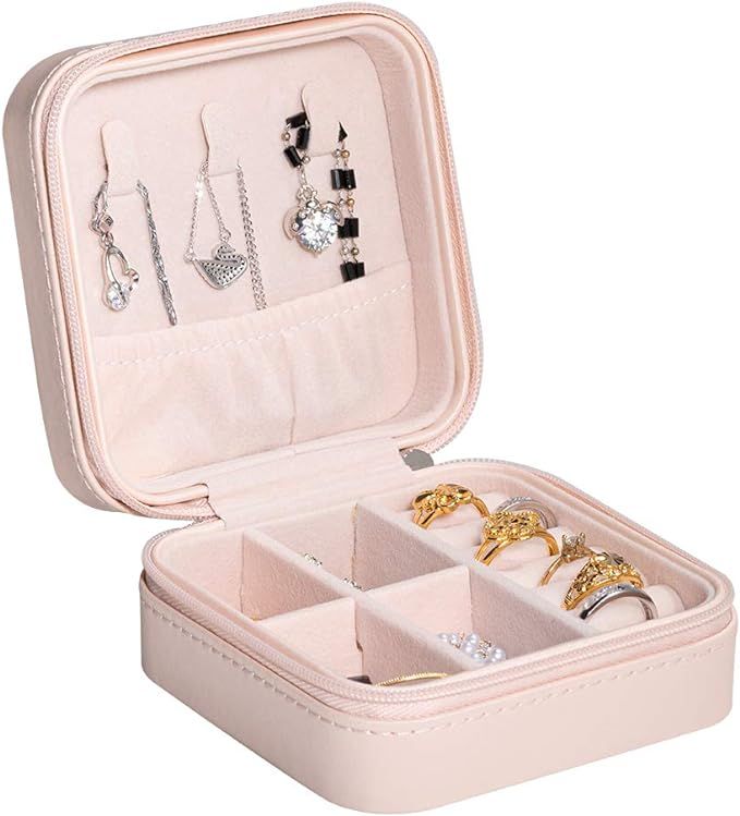 molshine Small Jewelry Organizer Box, Display Storage Case for Women Girl Travel Ring Necklace Ea... | Amazon (US)