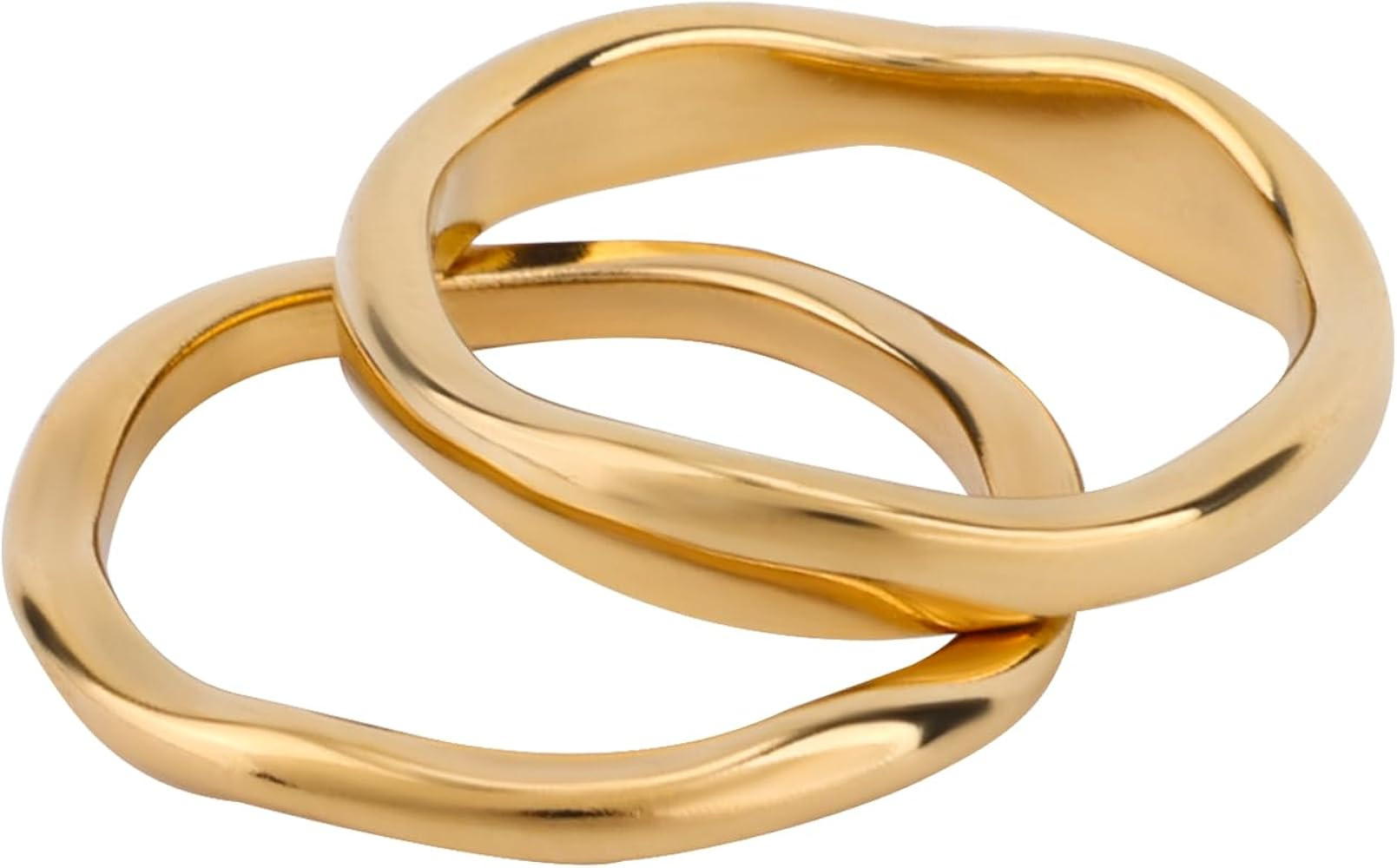 2pcs Gold Stackable Rings, Ladies Gold-Plated Knuckle Ring Set Exquisite Wave Thick & Thin Engage... | Amazon (US)
