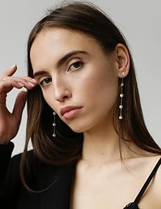 LOKLIFFAI 925 Sterling Silver Threader Earrings Pearl Ball Drop Long Chain Earrings for Women and... | Amazon (US)