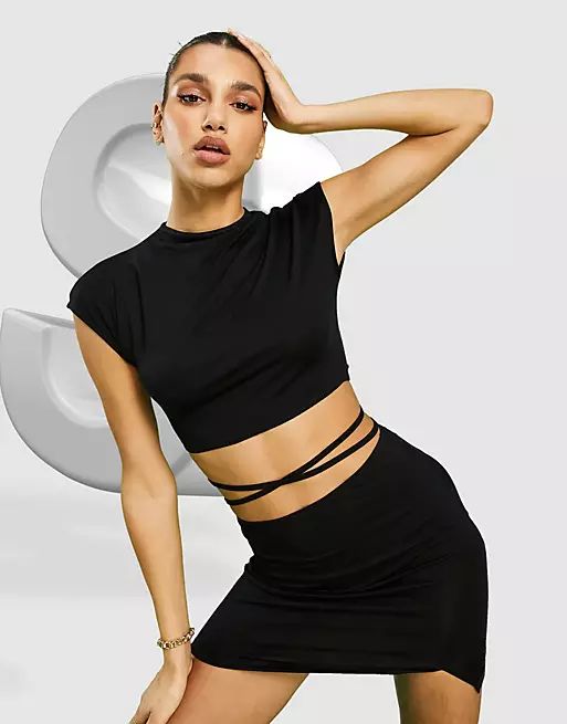 ASOS DESIGN strappy T-shirt mini dress with cut out detail in black | ASOS (Global)