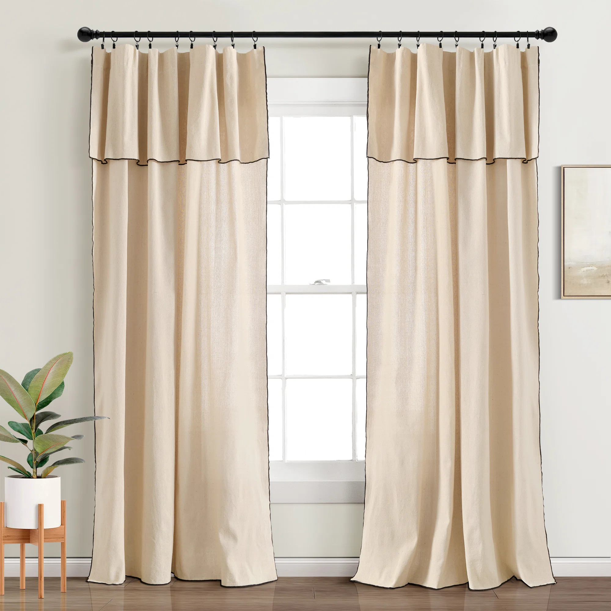 Modern Faux Linen Cotton Blend Semi Sheer Curtain Pair (Set of 2) | Wayfair North America
