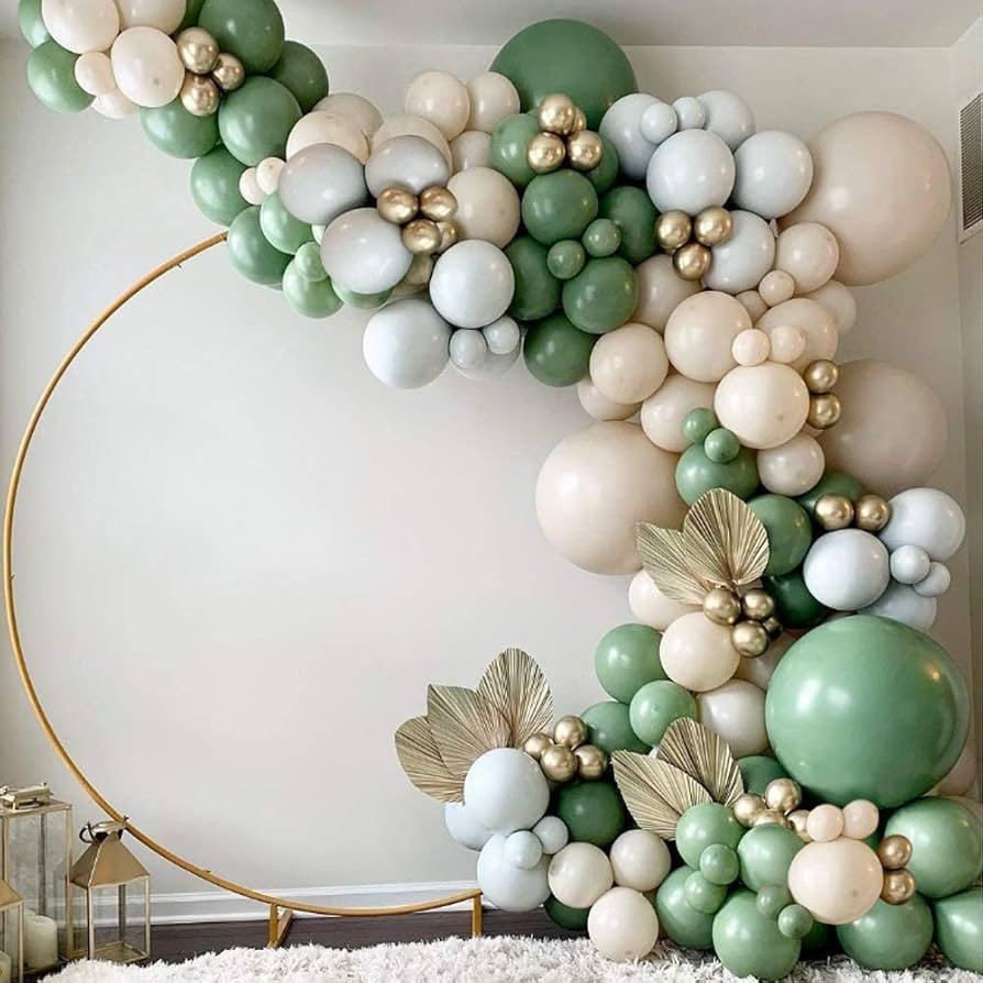 Sage Green Balloon Garland Arch Kit - 154pcs Avocado Green Balloon with Blush Balloons Gold Ballo... | Amazon (US)
