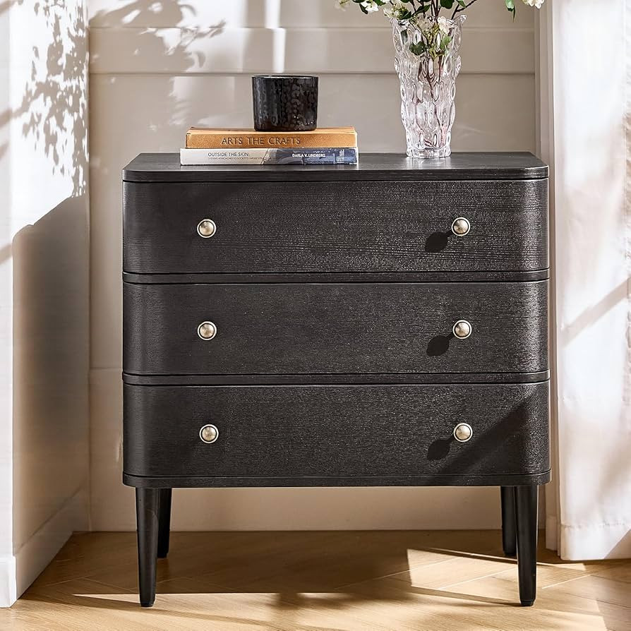 HULALA HOME Modern End Table with Charge Station, 3 Drawer Wood Side Table with Solid Wood Legs &... | Amazon (US)