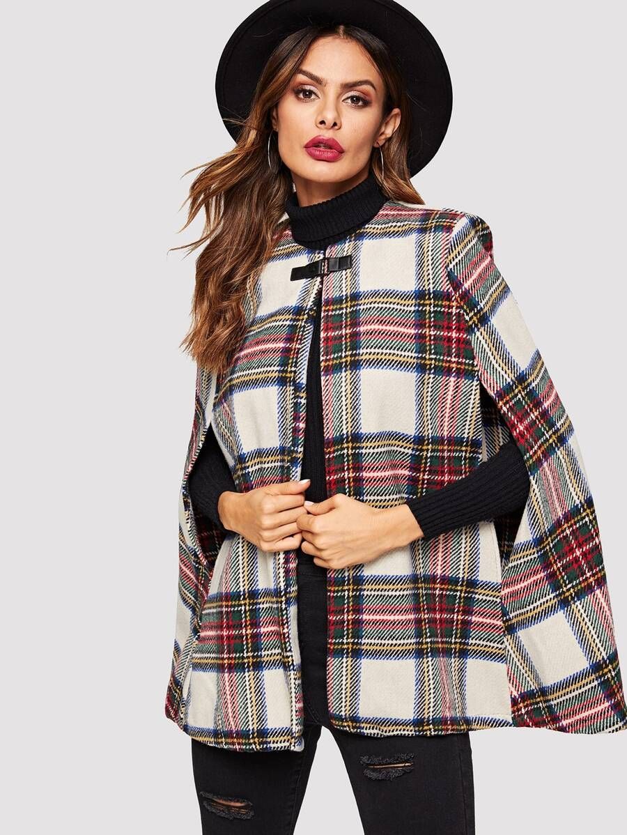 Plaid Poncho Coat | SHEIN