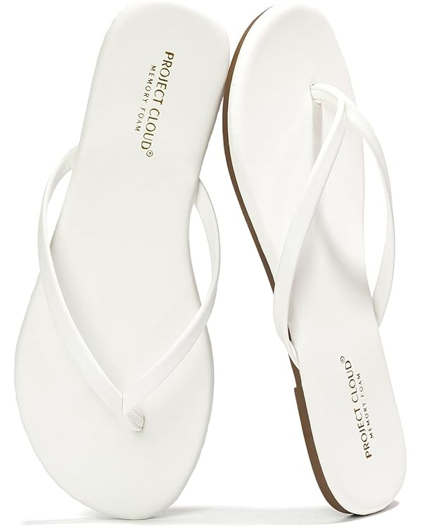 Project Cloud Flip Flops for Women - Memory Foam Flats Summer Sandals for Women 2025 - Vegan Leat... | Amazon (US)