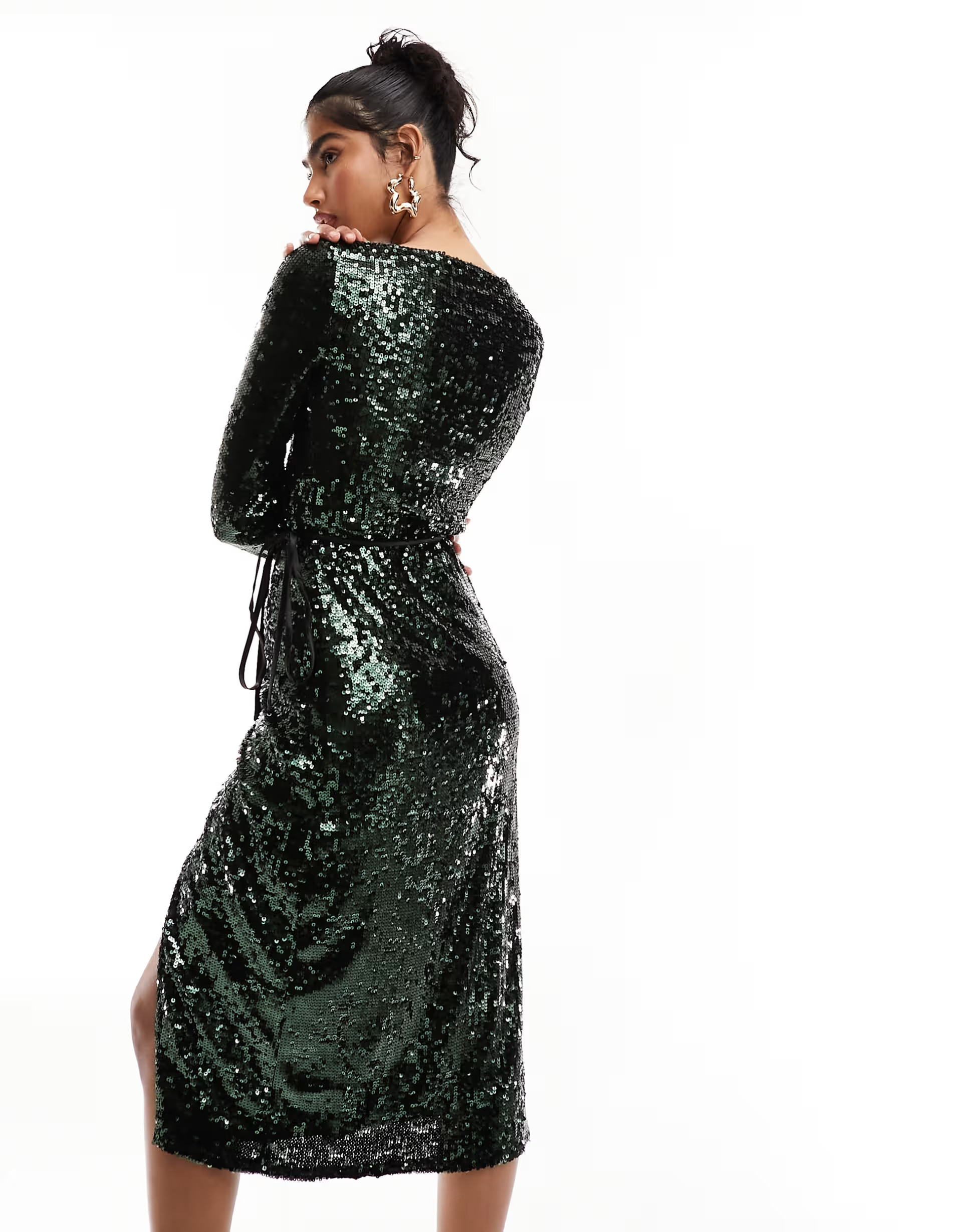 Superdry sequin wrap maxi dress in Forest Green Sequin | ASOS (Global)